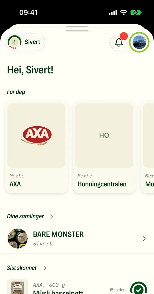Tryck på din profilbild uppe till höger.