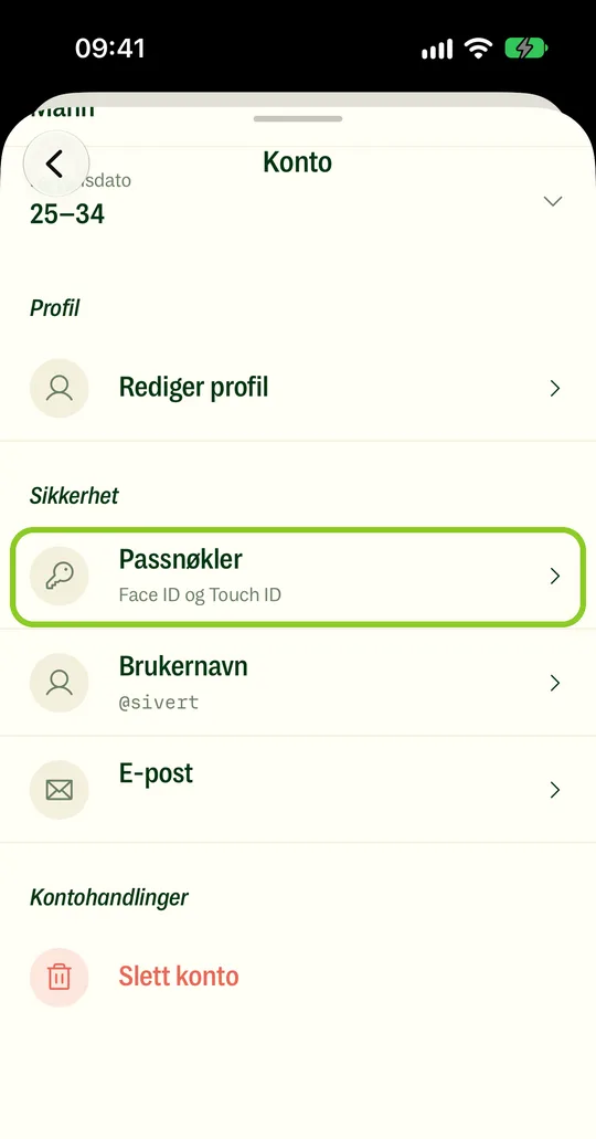 Gå til Meg › Konto › Passnøkler.