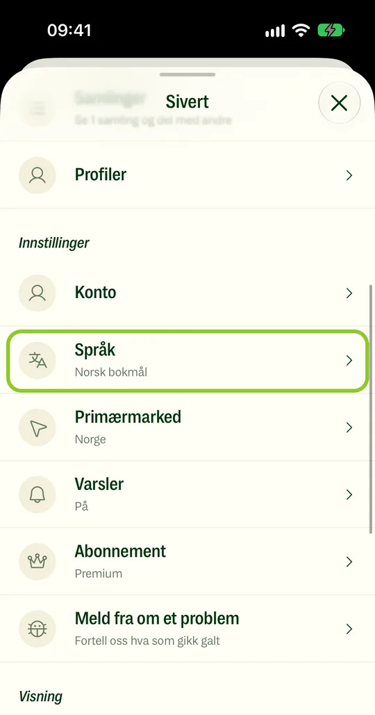 Tryck på Språk eller Primär marknad.