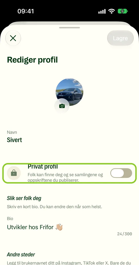 Turn on Private profile, and tap Save.