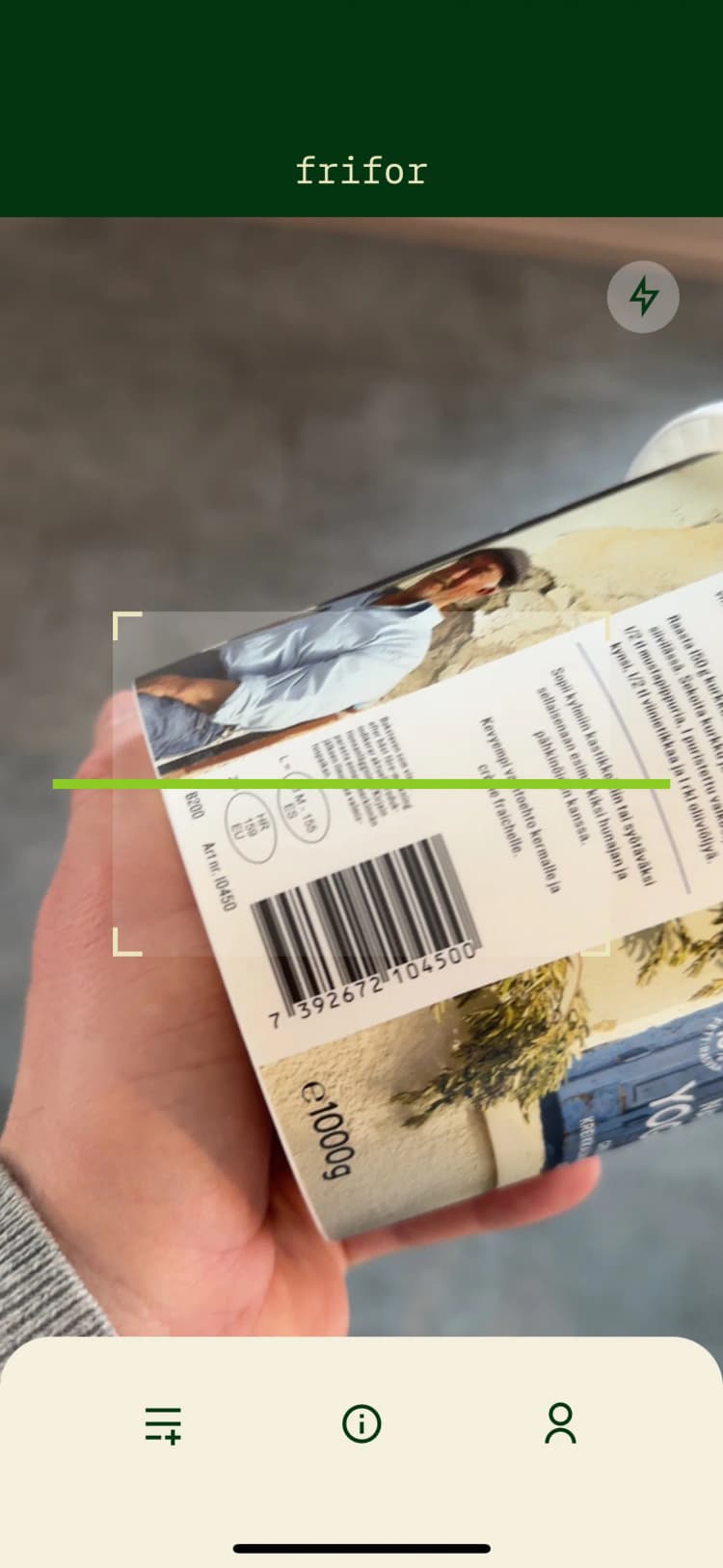 Streckkodsskanner i Frifor-appen